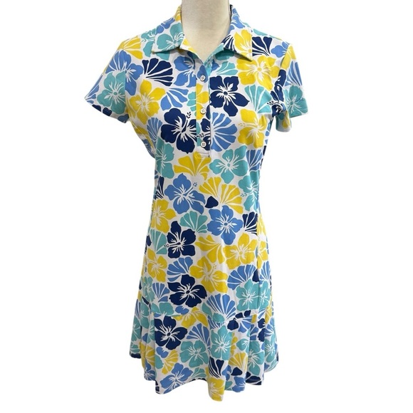 J. McLaughlin Dorte Short Sleeve Pleated Tennis Dress Blue Floral Print NWT - Picture 2 of 14